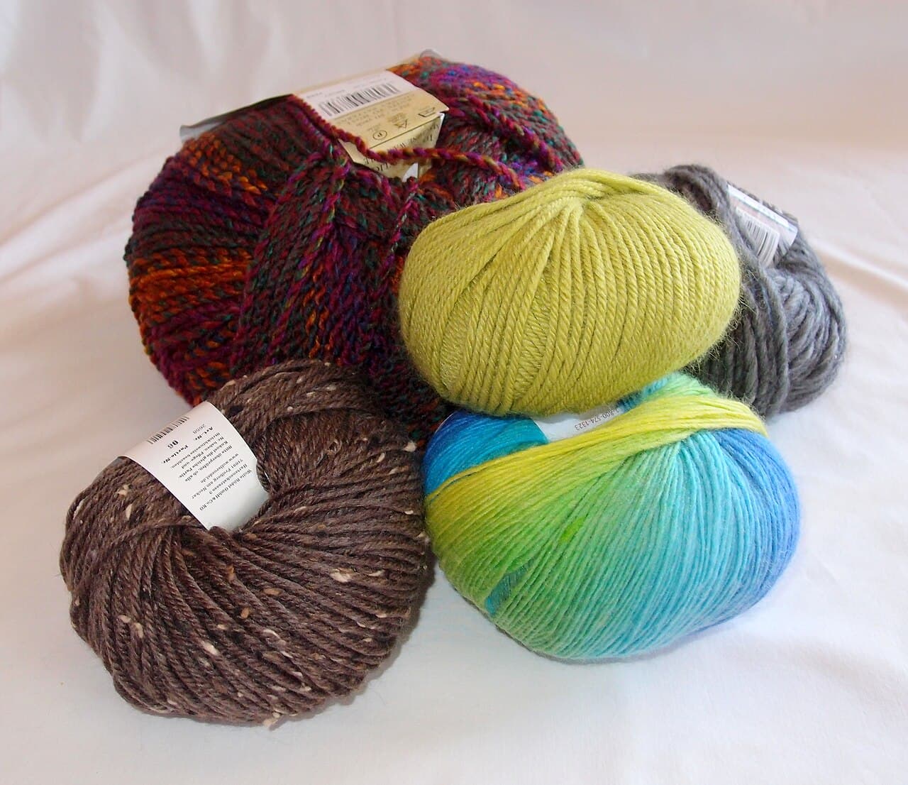 Balls of yarn in assorted colours